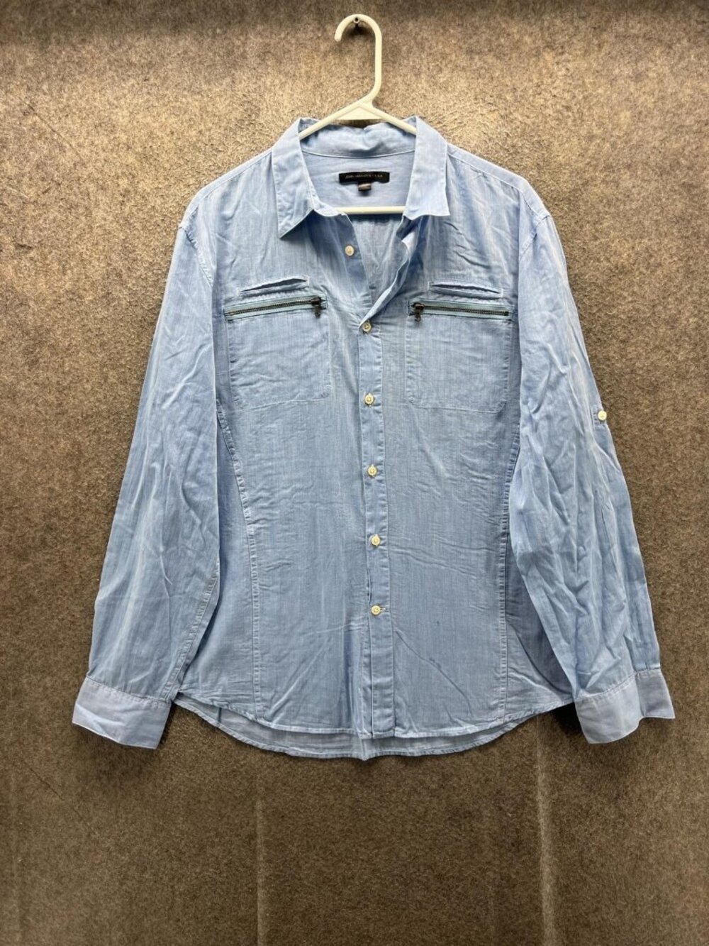 John Varvatos U.S.A. Shirt Men Large Blue Long Sleeve Button Up Chambray Pockets